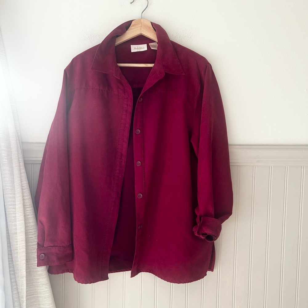 Vintage Studio Works Large Burgundy Faux Suede Button Down Shirt Womens
